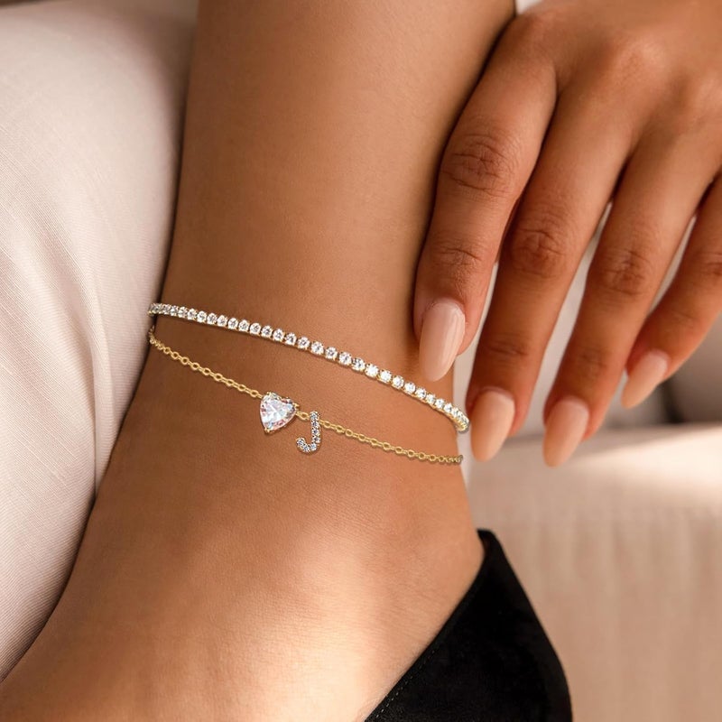 ABDOT Store Gold Initial Ankle Bracelets for Women Waterproof 14K Gold Filled Layered Anklets for Women Non Tarnish Women's Anklets Adjustable Large Ankle Summer Beach Foot Jewelry - Image 4
